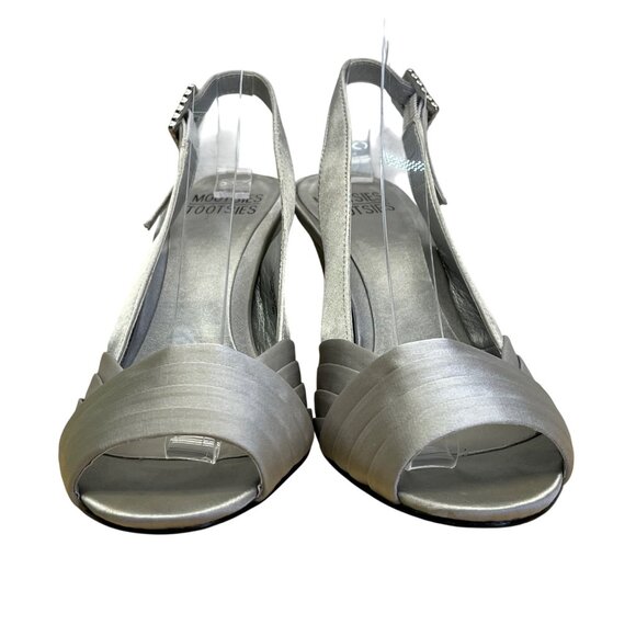 Mootsies Tootsies Women’s Silver Fabric Peep Toe Portray Slingback Heels Sz 6.5M - Picture 2 of 10